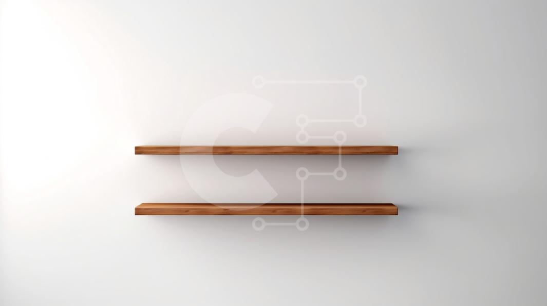 Minimalist Wooden Shelves on a White Wall stock photo | Creative Fabrica