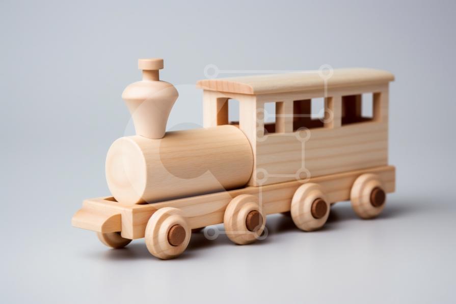 Colorful Wooden Toy Train with Four Cars and a Steam Engine stock photo