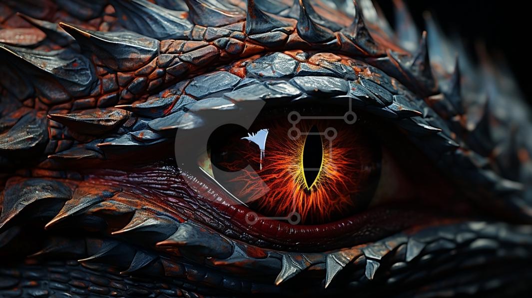 Stunning Close-up of a Dragon's Eye with Detailed Metallic Scales stock ...