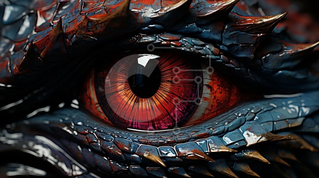 Stunning Close-Up of a Dragon's Eye with Red Iris and Sharp Fangs stock ...