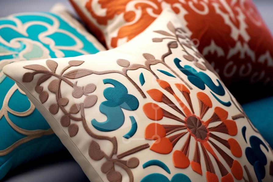 Stylish and Vibrant Decorative Pillows stock photo Creative Fabrica