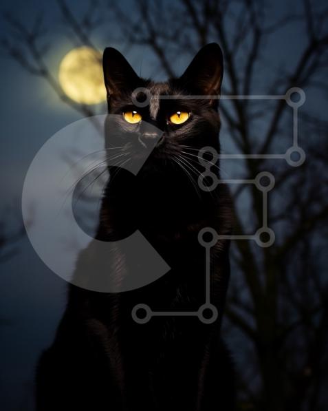 Mysterious and Enchanting Picture of a Black Cat and Full Moon stock ...