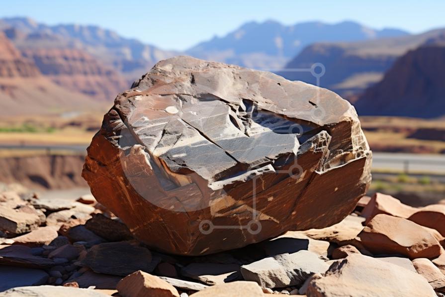 Scenic View of Large Rock with Mountain Range in the Background stock ...