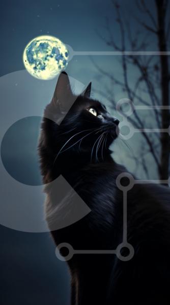 Mysterious Black Cat and Full Moon in the Night Sky stock photo ...