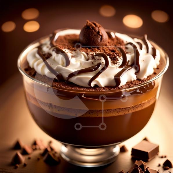 Decadent Chocolate Pudding Dessert with Whipped Cream stock photo
