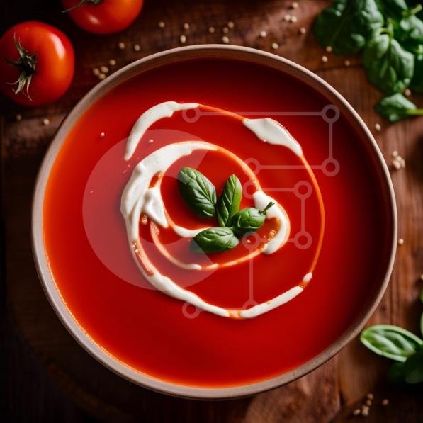 Delicious Tomato Soup with a Touch of Sour Cream stock photo Creative