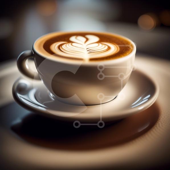 Artistic Cappuccino Heart on Wooden Table with Coffee Beans, AI Art  Generator
