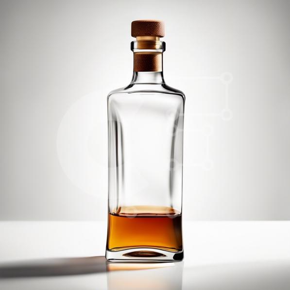 Clear Glass Bottle of Whiskey with Wooden Cap stock photo Creative