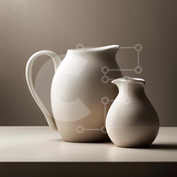 Beautiful Display of White Ceramic Pitcher and Vase stock photo