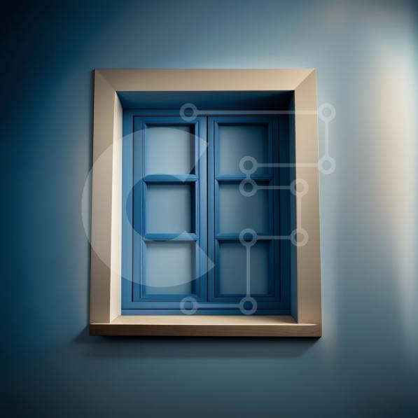 Stylish Blue Window on Dark Blue Wall stock photo | Creative Fabrica