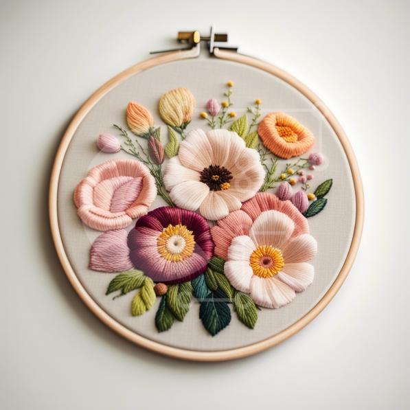 Handmade Floral Embroidery Hoop Art for Home Decor stock photo