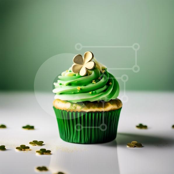 Delicioso cupcake verde con decoraciones de trébol fotos de archivo ...