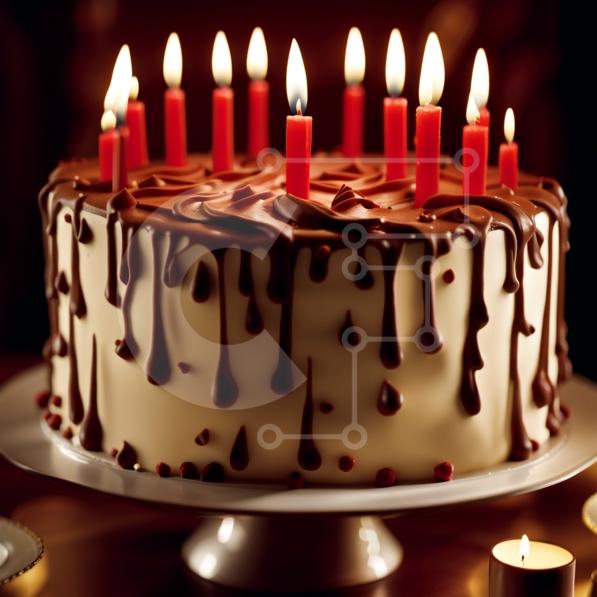 Celebratory Birthday Cake with Lit Candles on Top stock photo ...