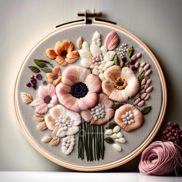 Beautiful Floral Still Life Embroidery Design for Home Decor stock ...