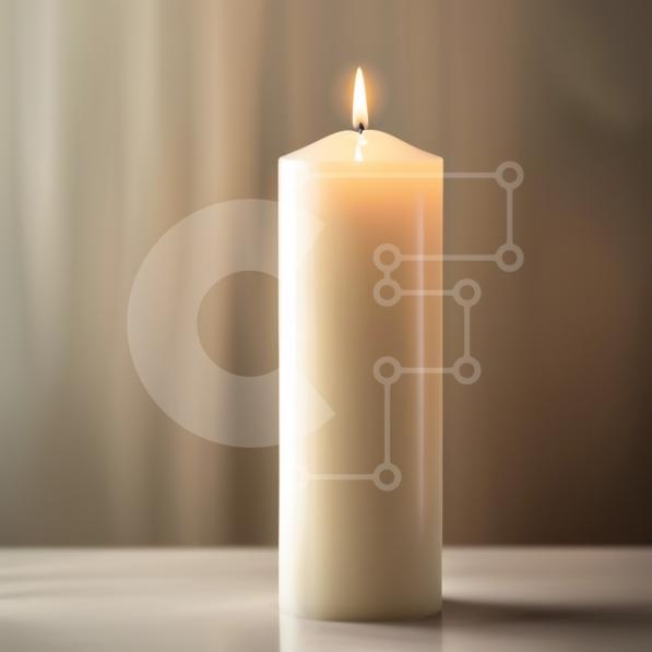 Bell'immagine di una candela bianca su un tavolo foto stock
