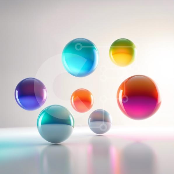 Vibrant Glass Ball Art Installation Floating in the Air stock photo