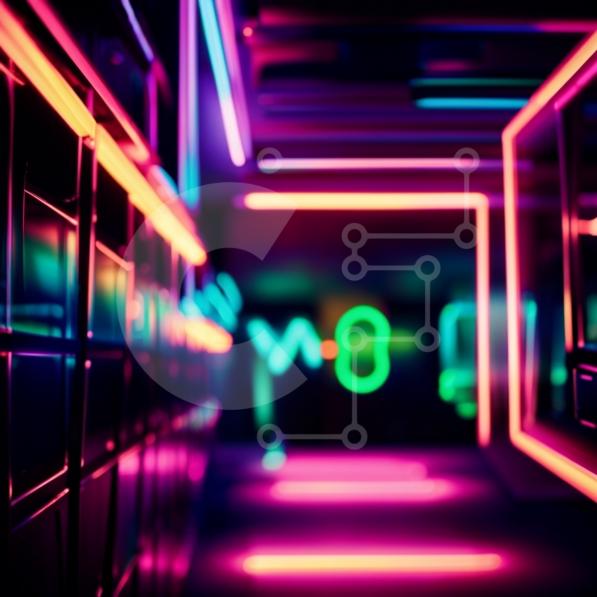 Glimpse into the Enigmatic Dark Hallway with Neon Lights stock photo Creative Fabrica