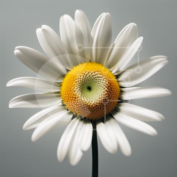 Beautiful Picture of a White Daisy with Yellow Center and Green Leaves