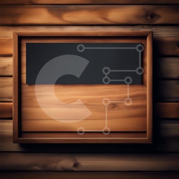 Vintage Wooden Frame with Blackboard on Rustic Wooden Wall stock photo