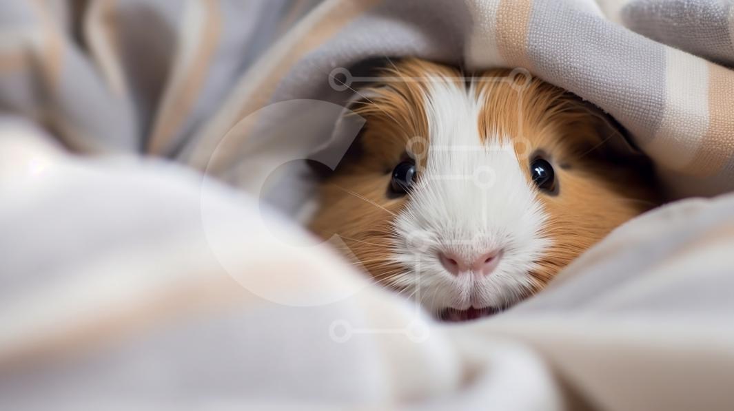 Adorable Picture of a Guinea Pig Hiding under a Cozy Blanket stock photo Creative Fabrica