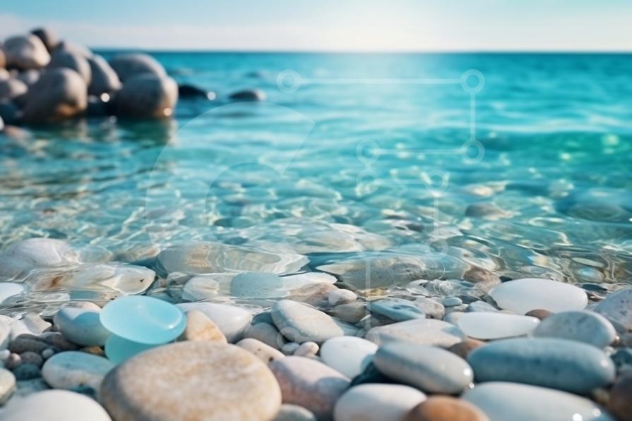 Beautiful Beach with Clear Blue Water and White Pebbles stock photo