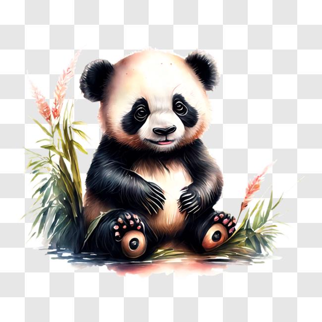 Desenho realista em aquarela de urso panda