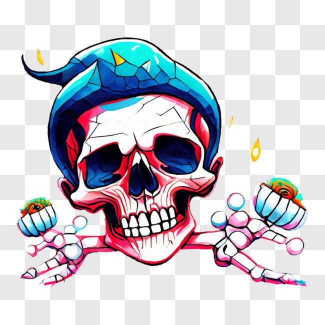 Download Colorful Skull with Wizard Hat and Crossed Bones PNG Online ...