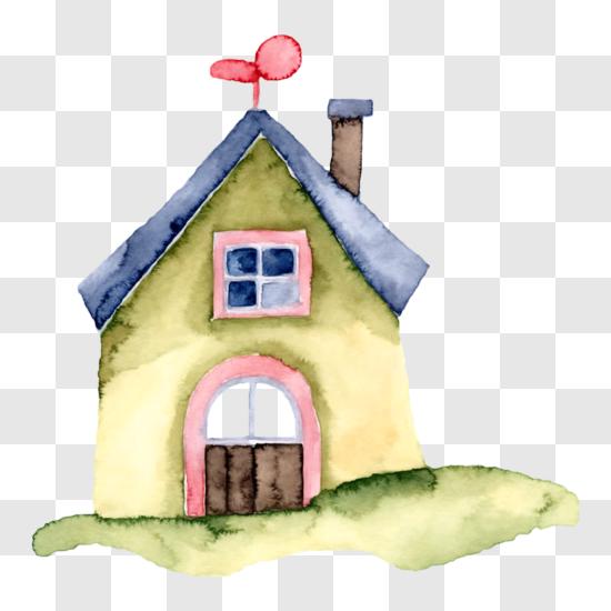 Schönes Bild eines bunten Hauses mit rotem Dach PNG online herunterladen –  Creative Fabrica