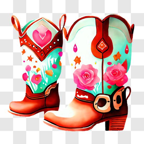 Download Colorful Cowboy Boots with Floral Design PNG Online - Creative ...