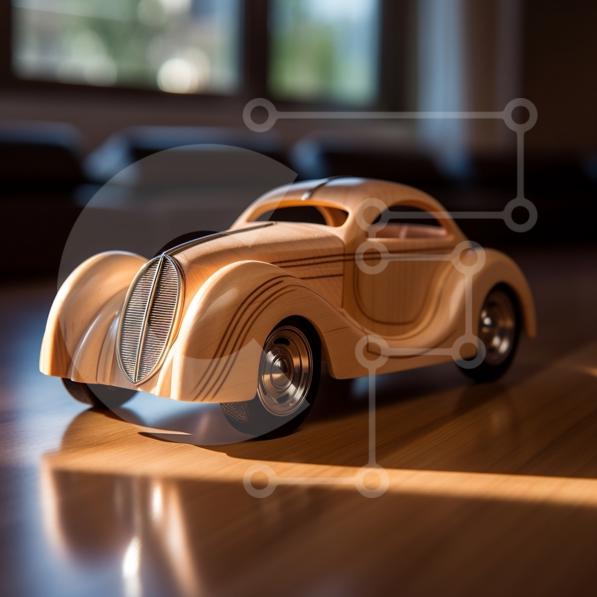 Sleek Wooden Toy Car on Modern Wooden Floor stock photo | Creative Fabrica