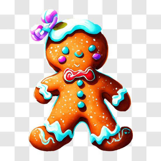 Smiling Gingerbread Man with Blue Bow Tie and White Apron PNG