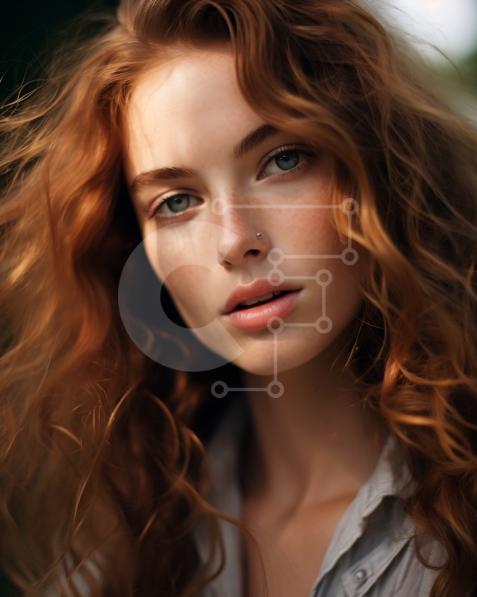 Serious Woman with Long Curly Red Hair Looking at the Camera stock ...