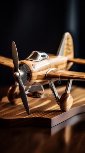 Diseño de accesorios de viaje de avión sobre un fondo de madera