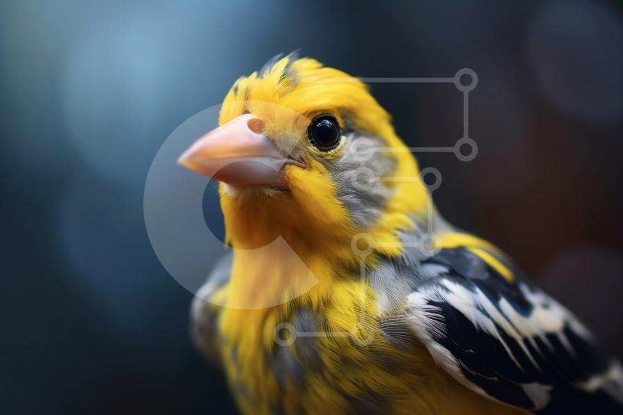 Beautiful Picture of a Yellow Bird with Black and White Stripes stock