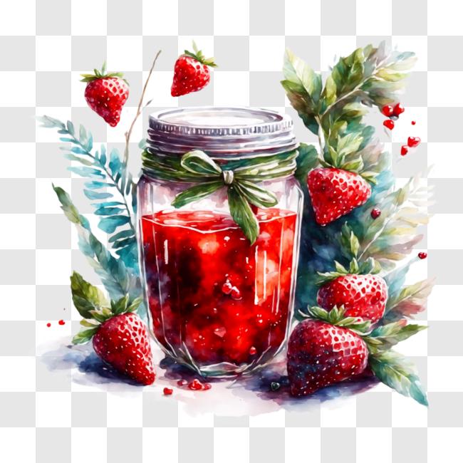 Download Jar of Strawberry Jam with Floating Strawberries PNG Online ...
