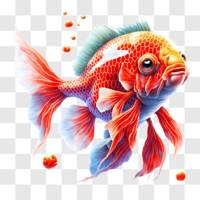 Download Red Fish with Blue and White Stripes Swimming in Water PNG ...