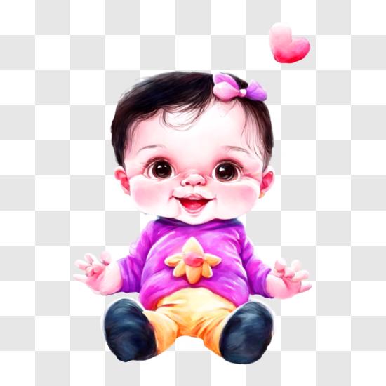 Download Cute Picture of Baby Girl in Purple Shirt and Pink Pants