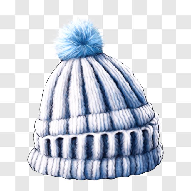 Download Stylish Blue Knit Cap with Pom-Pom PNG Online - Creative Fabrica