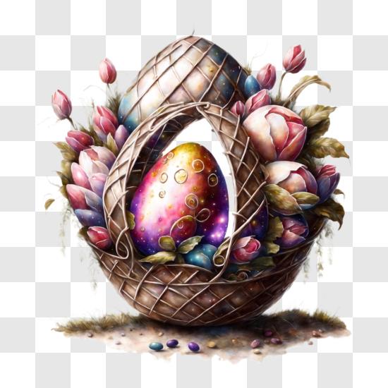 Easter Eggs in Basket PNG Transparent Clipart​