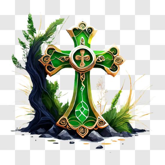 green celtic cross no background