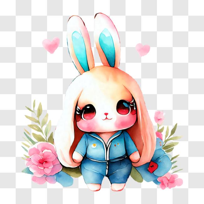 Download Cute Cartoon Bunny Wearing Blue Overalls PNG Online - Creative ...