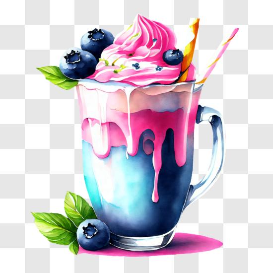 Blueberry Milkshake with Whipped Cream and Blueberries PNG