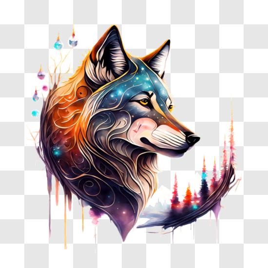 Colorful Abstract Wolf Head PNG