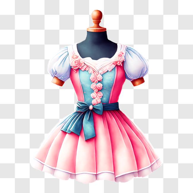 Download Pink and Blue Dress with White Bow on Mannequin PNG Online