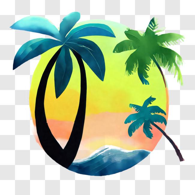 Download Tropical Beach Sunset with Palm Trees PNG Online - Creative ...