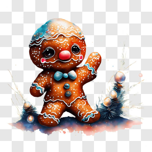 Download Adorable Gingerbread Man with Candy Cane and Gingerbread House