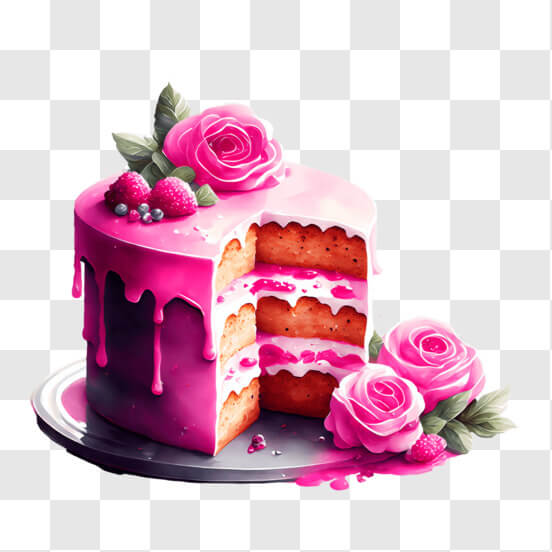 Télécharger Délicieux gâteau rose avec des framboises fraîches PNG