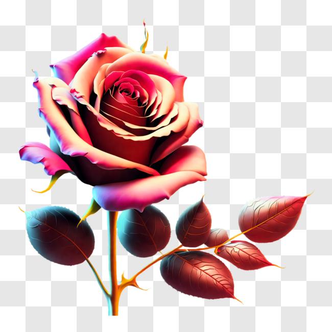Download Rose with Pink Petals and Green Leaves PNG Online - Creative ...