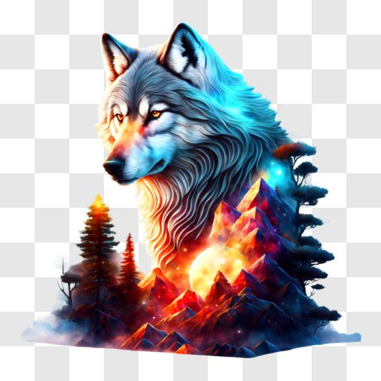 Glowing Wolf with Blue and Purple Aura PNG