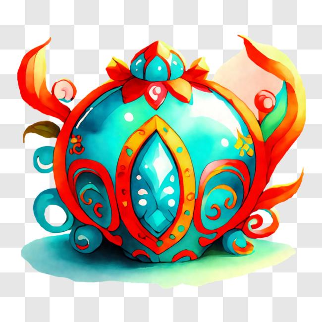 Download Blue and Orange Ceramic Vase with Intricate Designs PNG Online